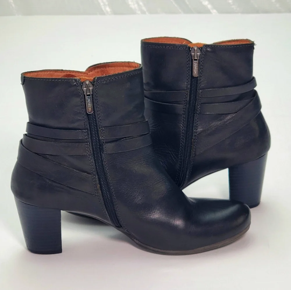 Pikolinos Womens Heeled Black Leather Western Slouch Zip Ankle Boots Sz US 8.5-9